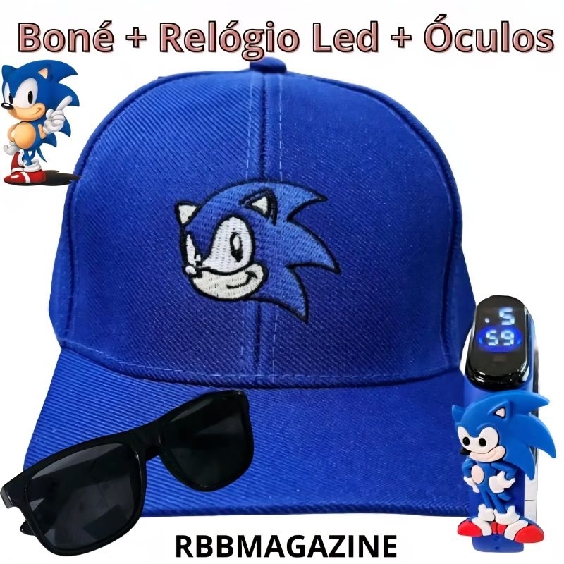 Boné Sonic, Óculos e Relógio Musical/ Luzes do sonic kit infantil para meninos