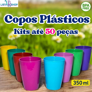 Kit copo de plástico 350ml Reutilizável econômico, ideais para festas, churrascos, eventos coloridos em Oferta na Shopee