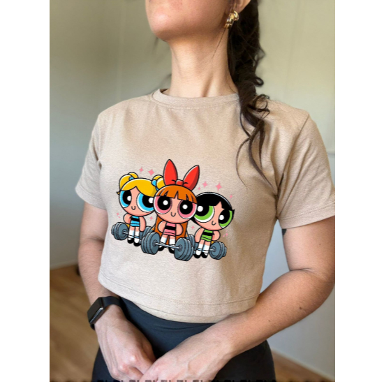 Cropped Algodão Camiseta Tendência Super Poderosas Academia T-shirt Confortável Estilosa Treino