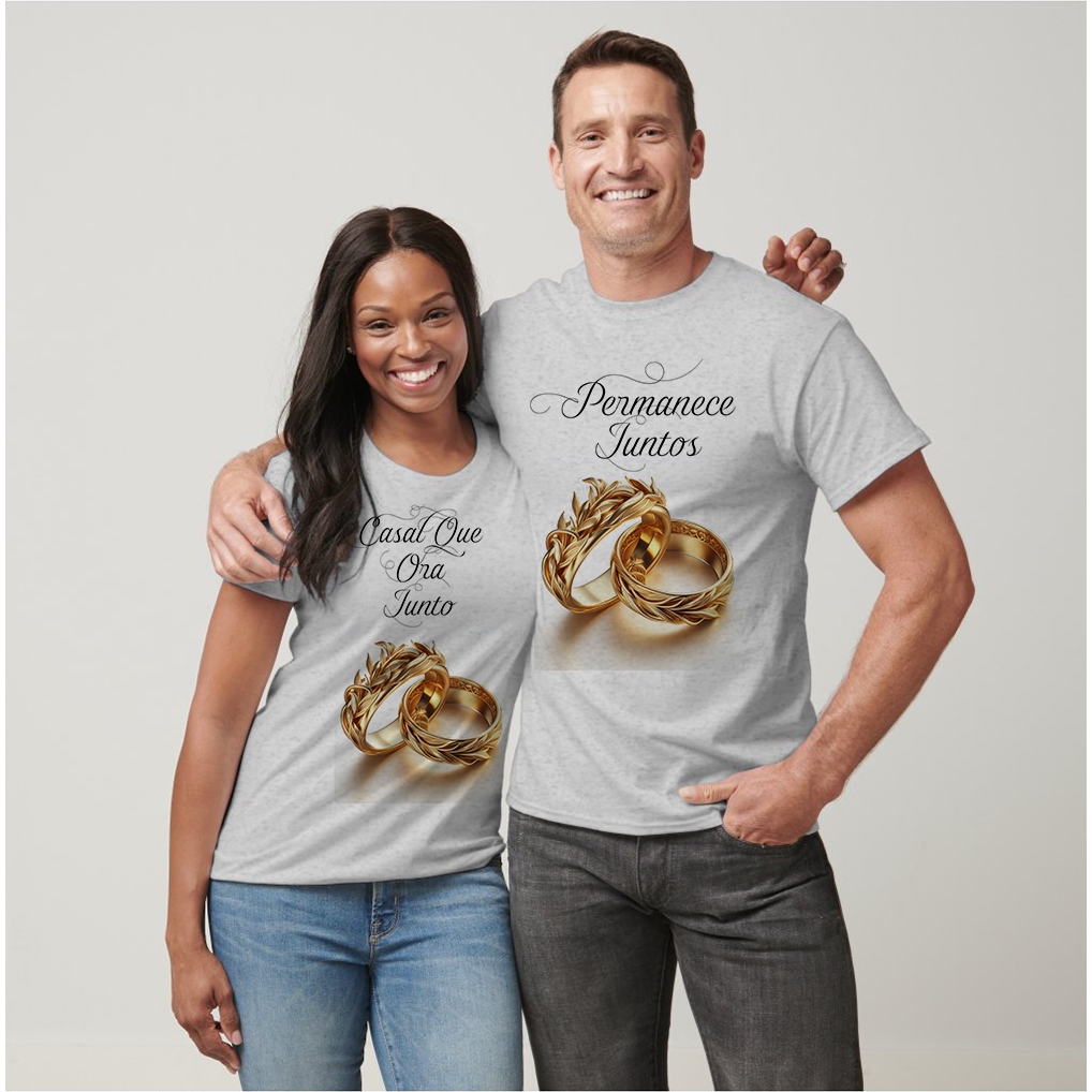 Camiseta Casal dia dos Namorados Presente Moda Unidos em Cristo – Aliança Divina – Camisetas para Namorados Cristãos