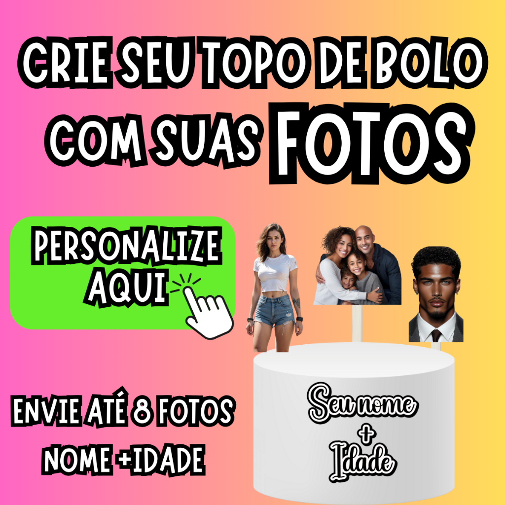 topo topper do bolo personalizado com fotos CRIAMOS SUA ARTE / FAZEMOS QUALQUER TEMA ( ENVIO RÁPIDO ) em Oferta na Shopee