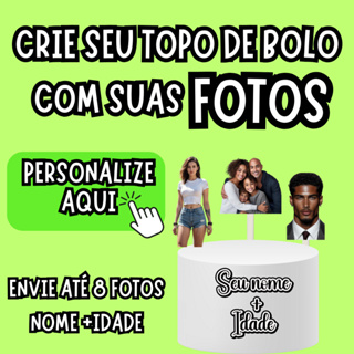 Top de bolo personalizado com fotos em Oferta na Shopee