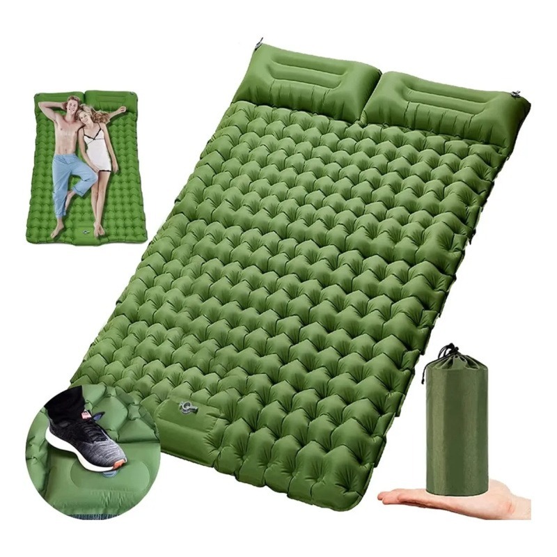 ColchãO InfláVel Casal Resistente AutomáTico Multiuso Camping Com Bomba Ar Embutida De Acampamento Ao Livre Duplo Para D