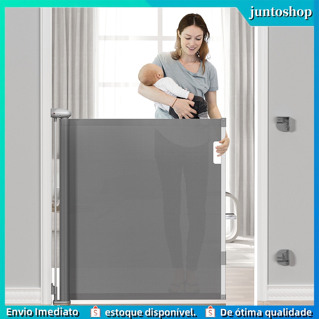 Tela Segurança para Bebês e Pets+Portão de Proteção Retratil:Grilhetes Retráteis para Escadas Internas e Divisórias