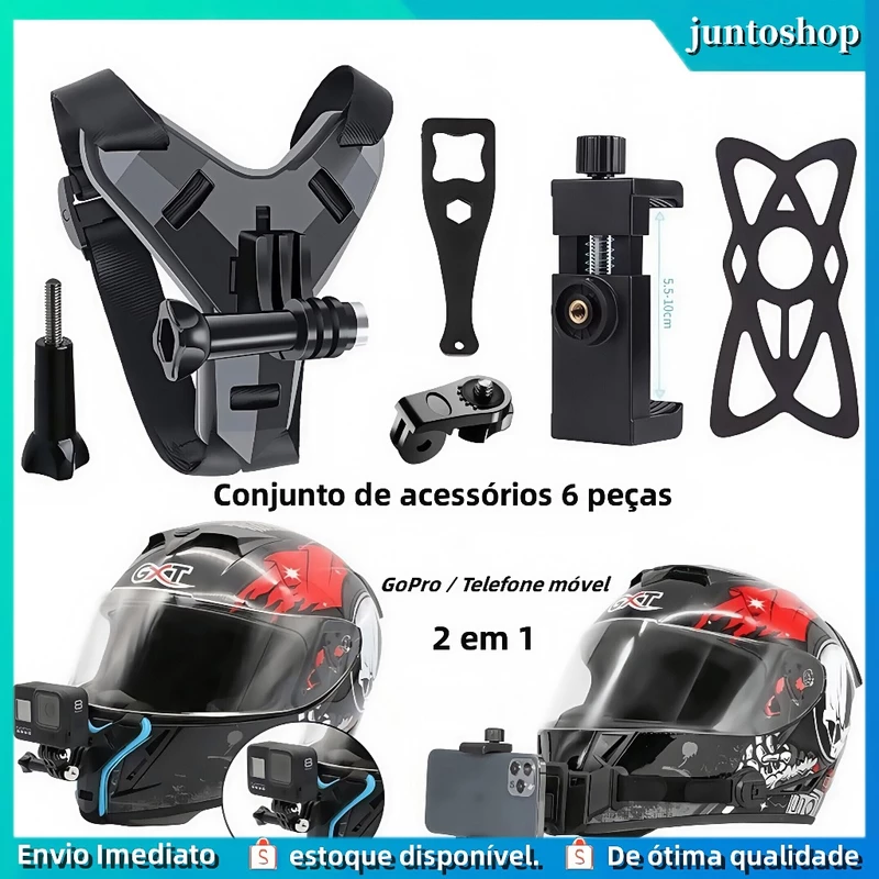 Suporte para Câmera e Celular no Capacete Queixo com 6 Kits