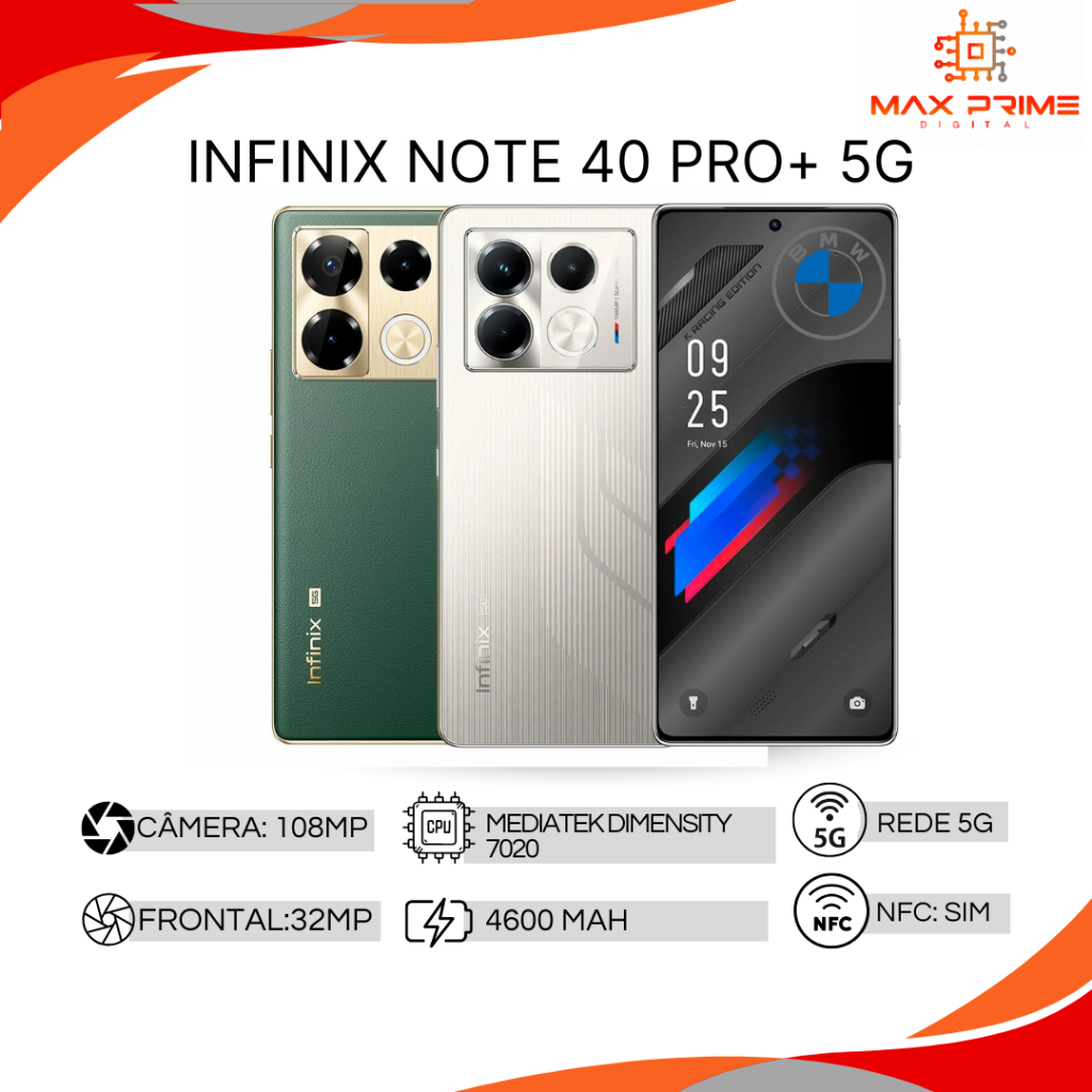 Infinix Note 40 PRO+ 5G, Câmera 108MP,  256GB e 12GB RAM, Processador Dimensity 7020 5G, Tela Curva , VERSÂO GLOBAL - Mobile & Gadgets