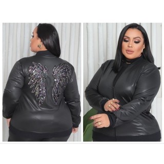 Blusa De Frio Plus Size Feminina Cirre Jaqueta Bomber Costas Bordada