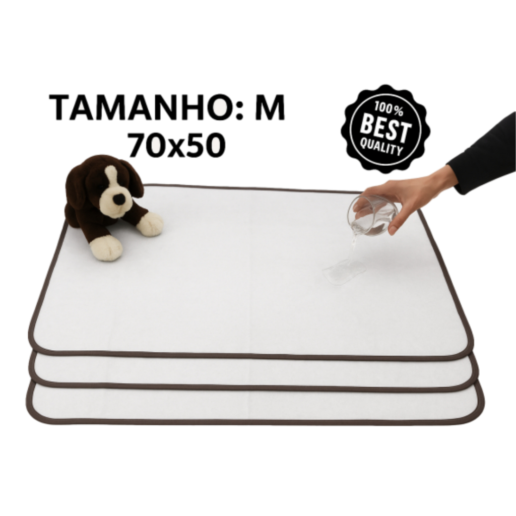 Kit 3 Tapetes Higiênico Lavável para cães e gatos Super Absorção 200 Lavagens 70x50