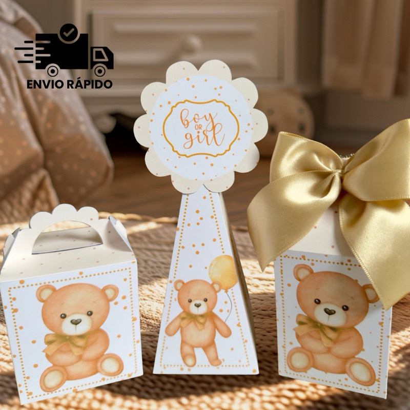 Kit Personalizados Chá Revelação Ursinhos - Lembrancinha para Chá Revelação - Pegue e Monte Decoração de Festa