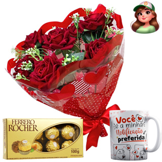 Buquê + Ferrero + Caneca Romântica em Oferta na Shopee