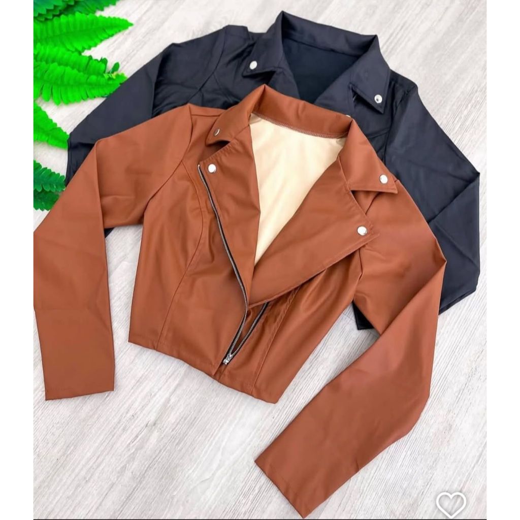 Jaqueta Feminina De Couro Fake Sintético Ecologico Com Ziper Botao Elegante Frio Inverno Blogueira