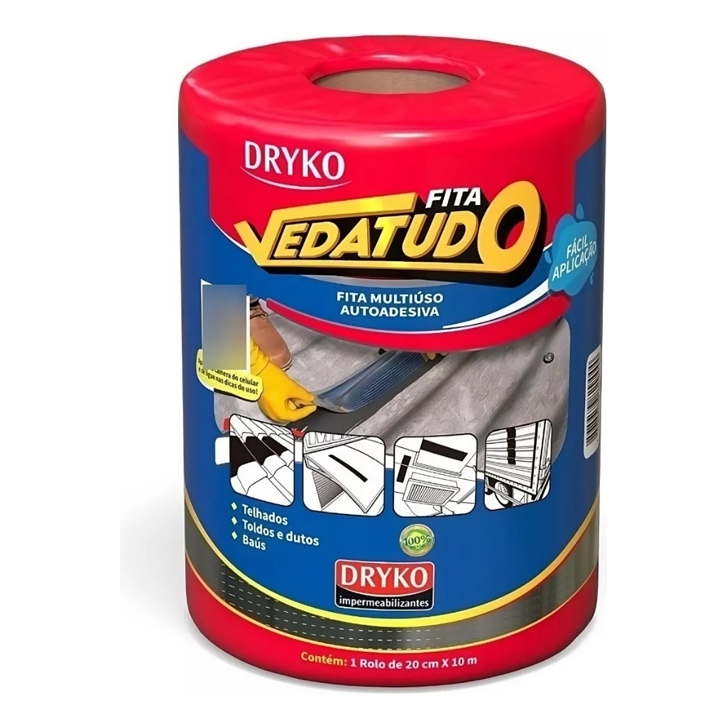 Fita Manta Asfáltica Aluminizada 20cm x 10m Vedatudo Dryko Impermeabilizante Telhado Calha Laje Vedação em Oferta na Shopee