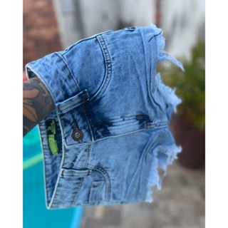 Short Jeans Feminino Cintura Alta Bermuda Cós Alto Desfiado Básico e Versátil em Oferta na Shopee