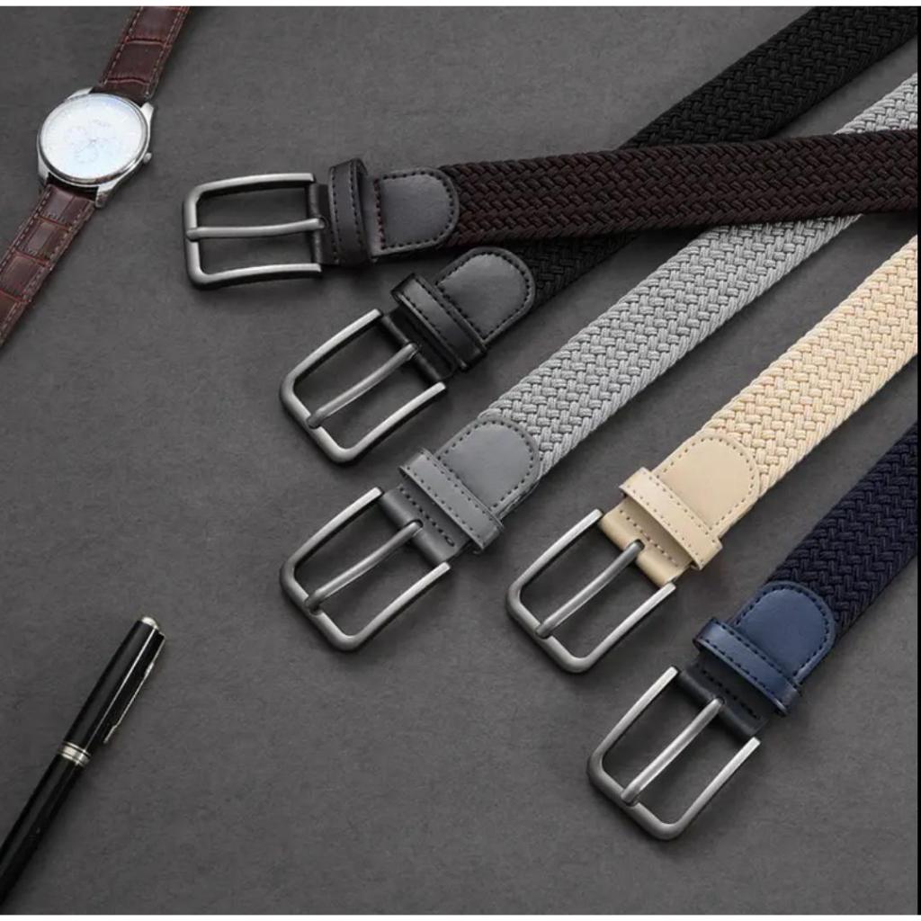Cinto Masculino Feminino Tecido Trançado Elástico Fivela De Metal