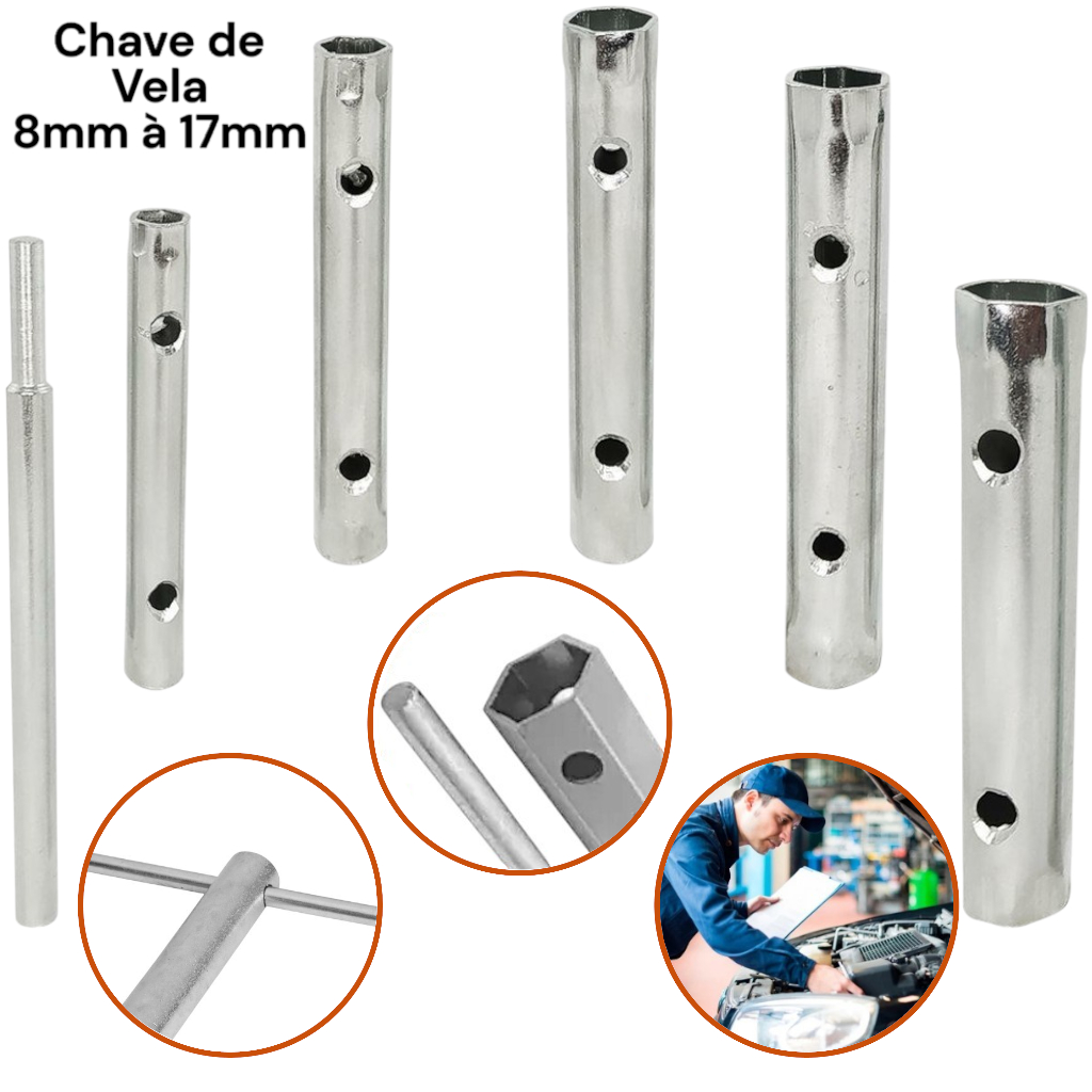 Kit Chave De Vela 6 Peças De 8mm A 17mm Em Aço 5 Chaves 1 Alavanca Universal