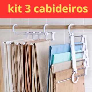Kit 3 Cabide Multifuncional para Calças de Inox com 5 Divisórias Branco em Oferta na Shopee