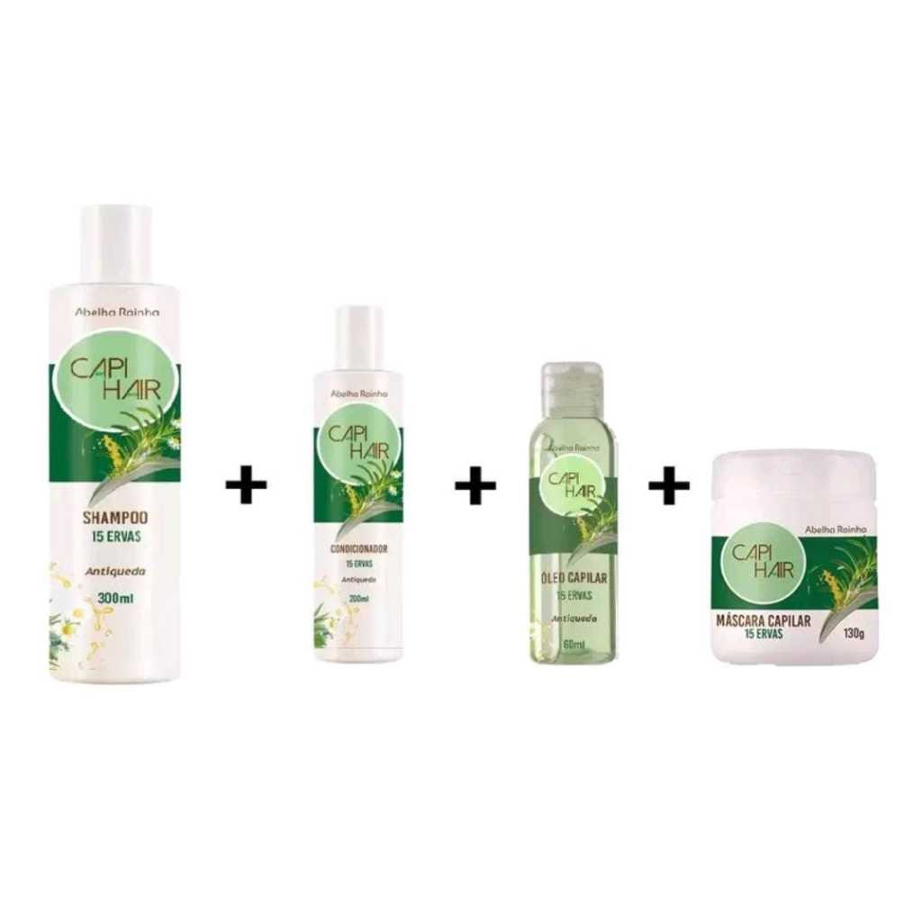 Kit 15 Ervas Antiqueda - Shampoo , Condicionador , Óleo Capilar E Máscara - Abelha Rainha