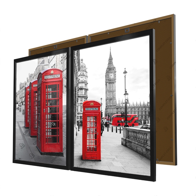 Quadros Paisagem Canadá preto e Vermelho Cabine telefone e Relógio Big Ben Moldura e Vidro