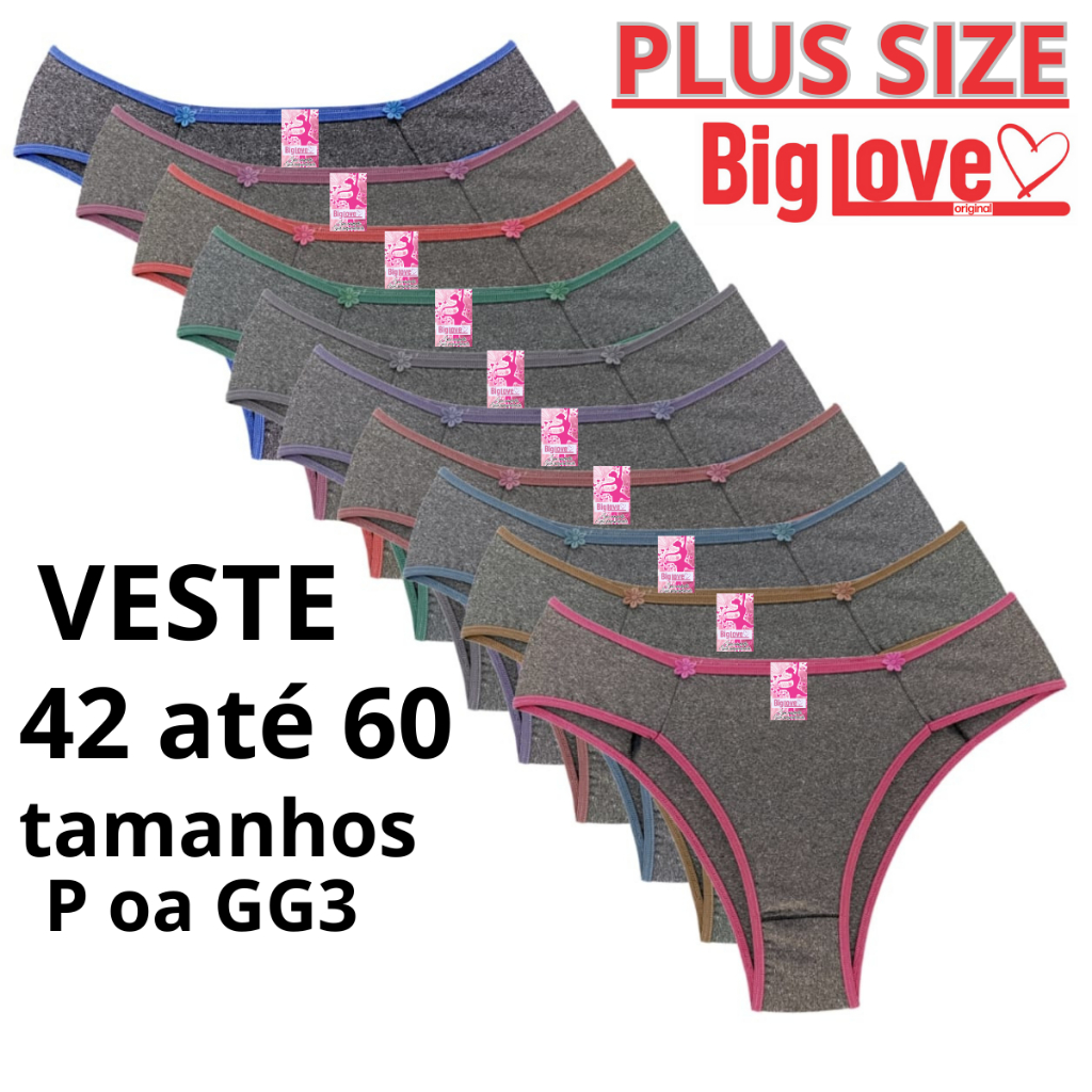 kit  10 ou 5 calcinha BIG LOVE  Tangão Plus Size de Microfibra Tamanhos P ao GG3  ( veste 42 ao 60 ) em Oferta na Shopee