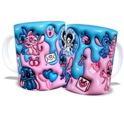 Caneca Xícara Personalizada Lilo e Stitch Disney Efeito 3D Porcelana 325ml Presente Namoro