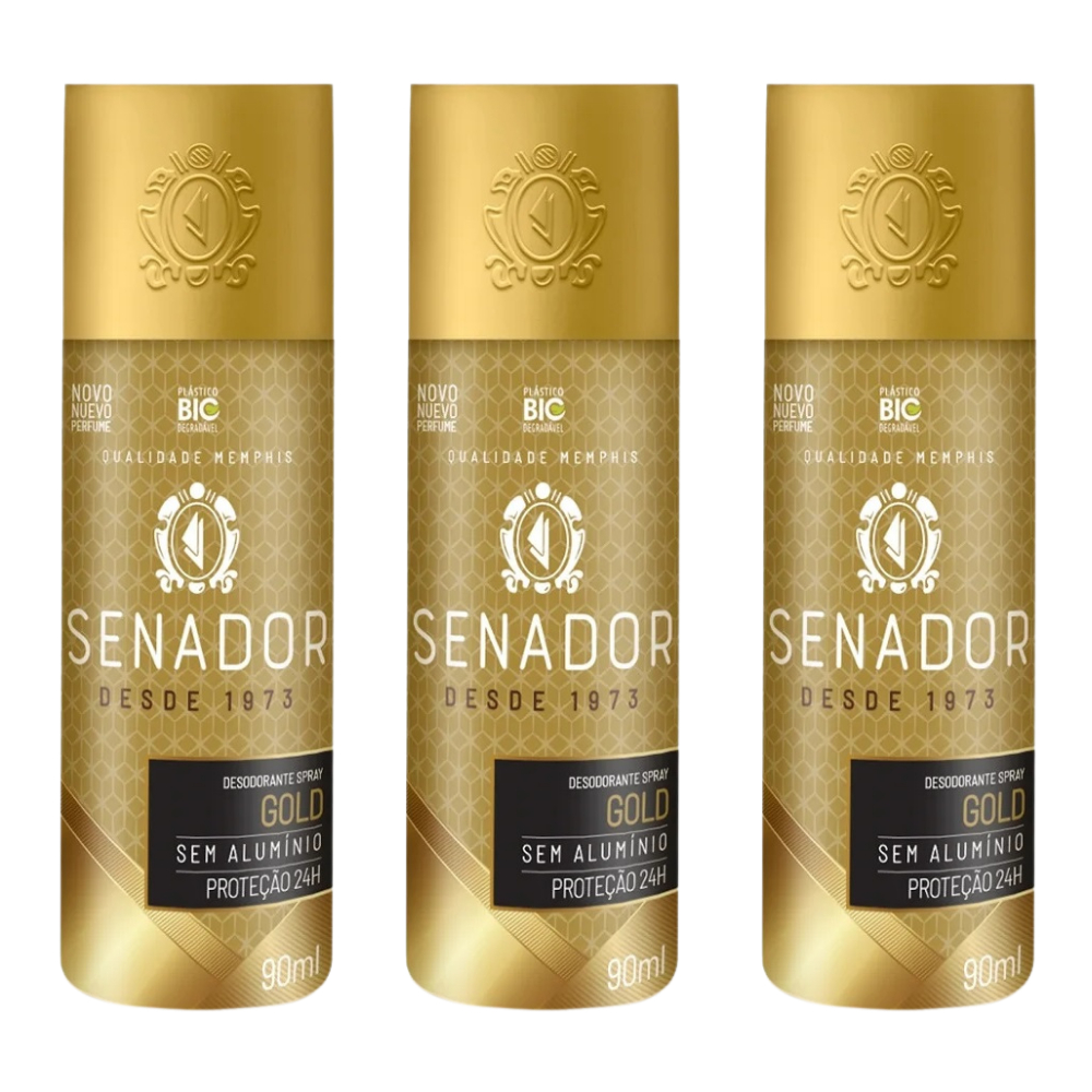 Kit 3 Desodorante Spray Senador Gold 90ml em Oferta na Shopee
