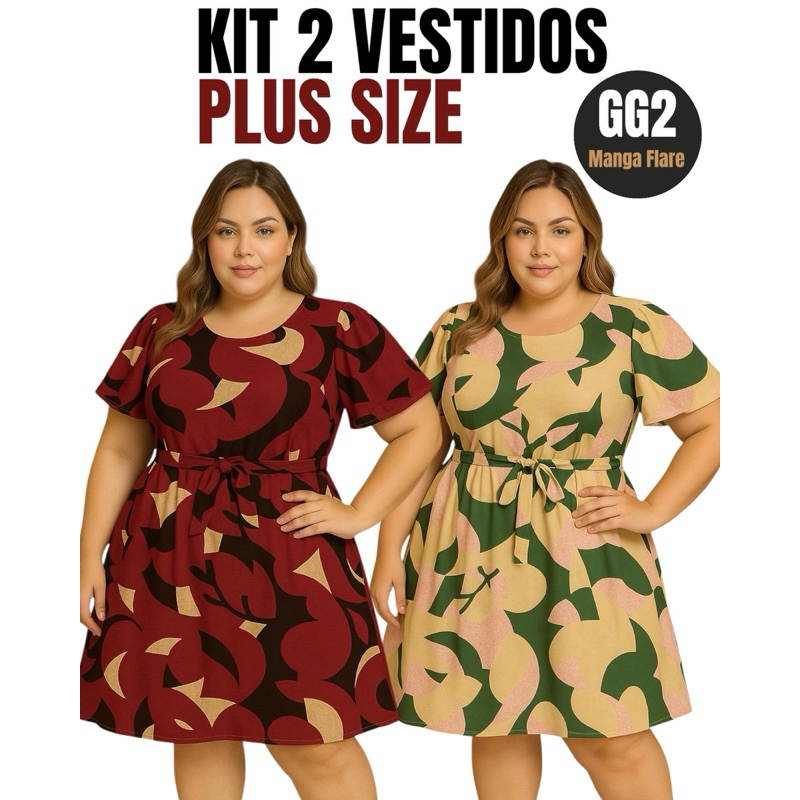 Kit 2 Vestido Plus Size Feminino Soltinho Vestinho G2 Dress Elegante moda evangélica Plus