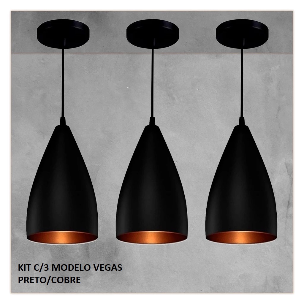 KIT COM 3 LUMINARIAS PENDENTES VEGAS