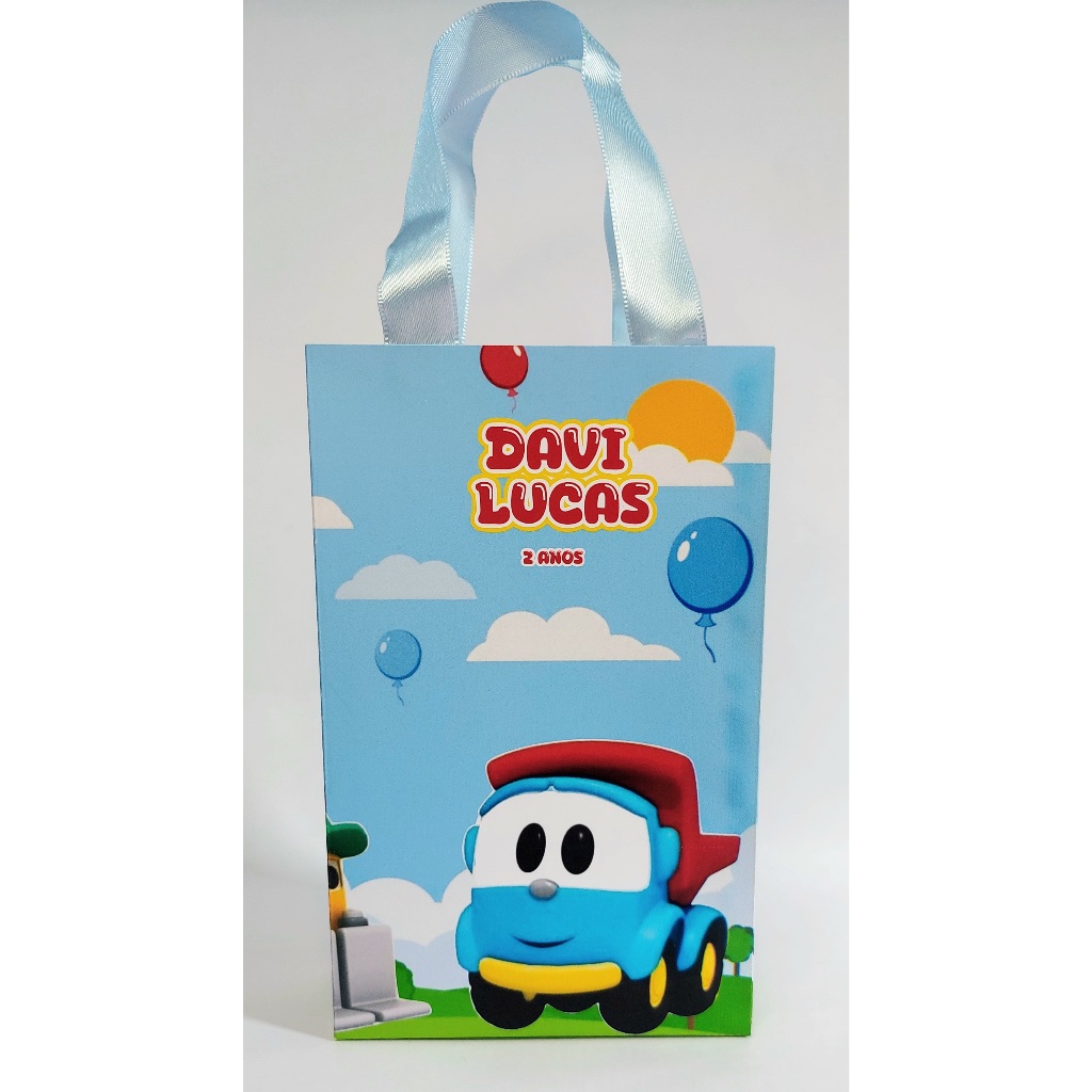 Sacolinha personalizada Léo Caminhão | lembrancinha Léo Caminhão | aniversario | decoração | festa | mesversario