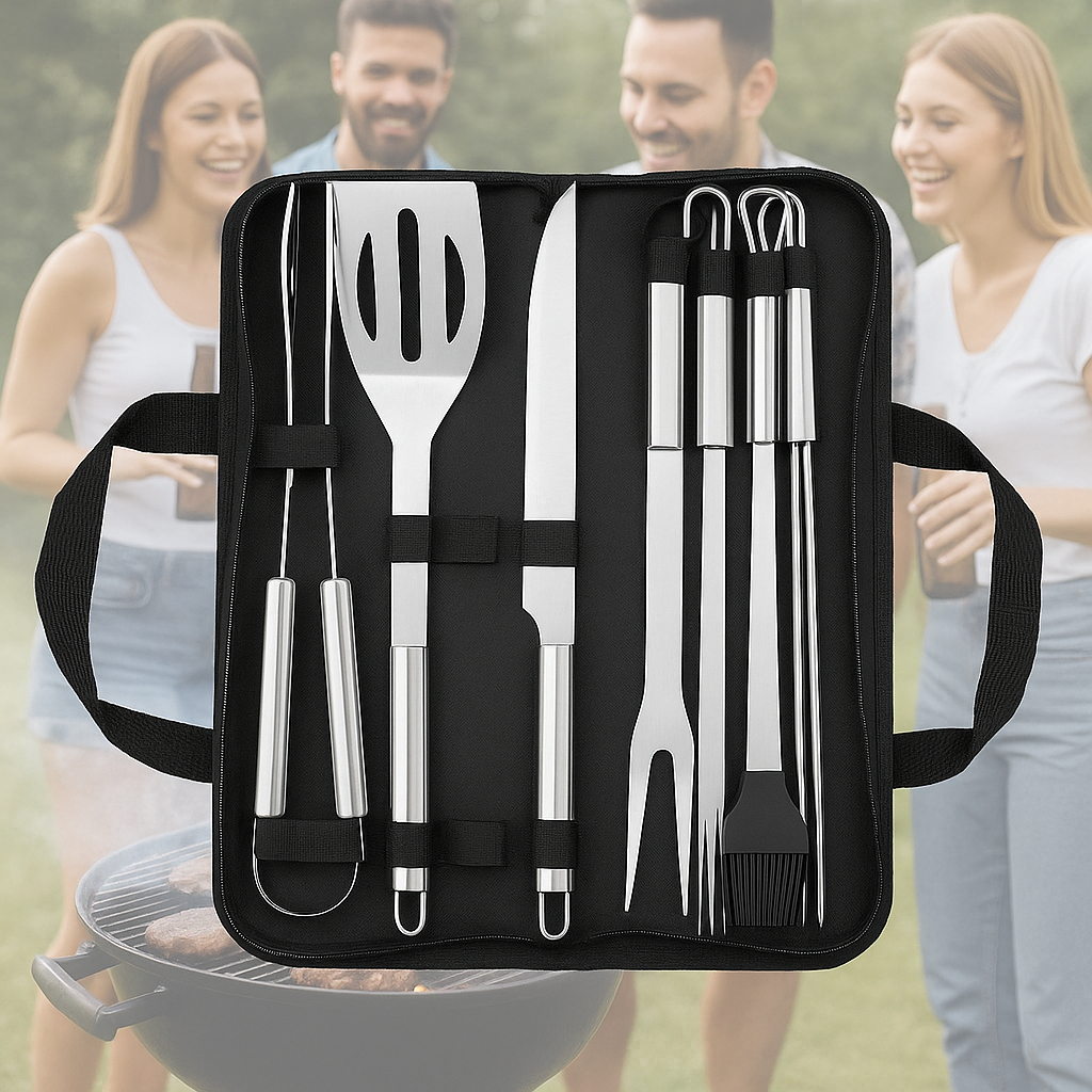 Kit de churrasco 9 peças inox profissional com estojo