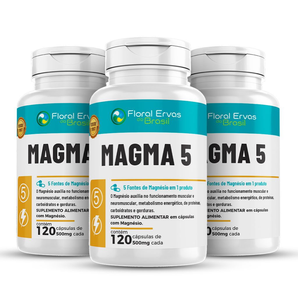 Kit 3 - 5 Magnésio 360 cápsula 500mg MAGMA 5 Magnesio Dimalato Quelato Bisglicinato Taurato Cloreto