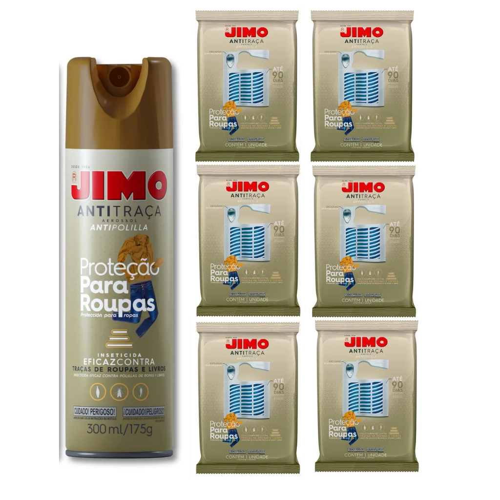 Kit Com 1 Anti Traça Jimo 300ml Repele Traças + 6 Anti traça cartela