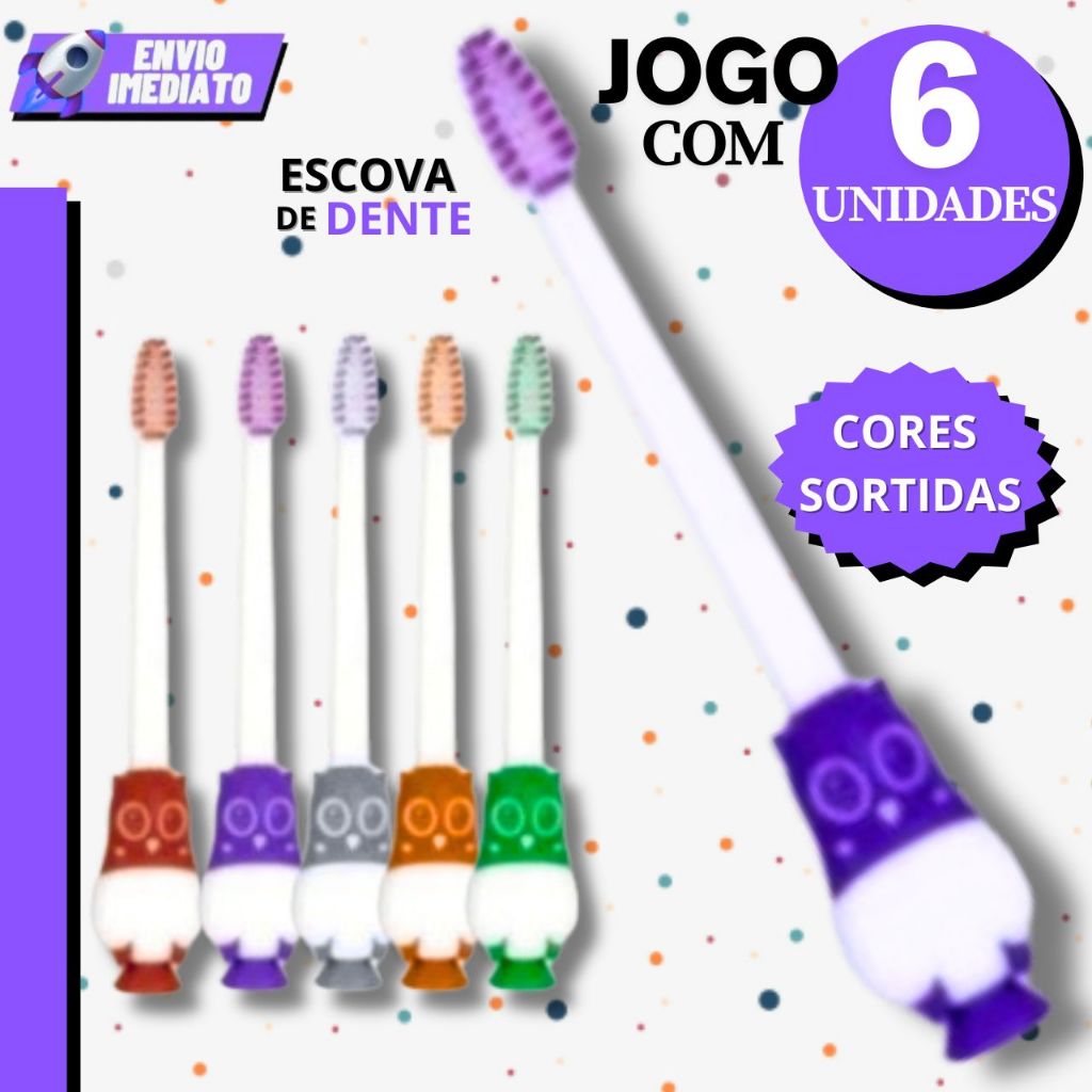 Escova Dente Infantil com Kit 06 Unidades Capa Protetora Crianças Macia Meninas Meninos Sortidos