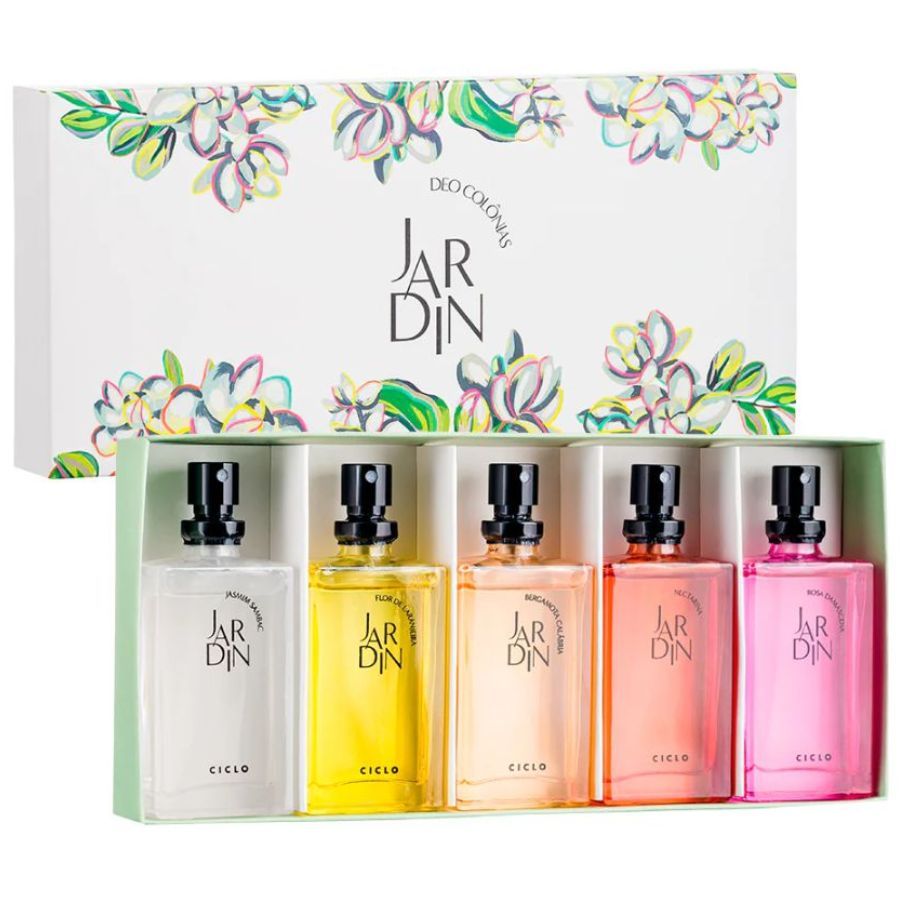 Kit 5 Miniaturas Jardin (Bergamota Calábria + Rosa Damascena + Nectarina + Flor de Laranjeira + Jasmim Sambac) 25ml Cada