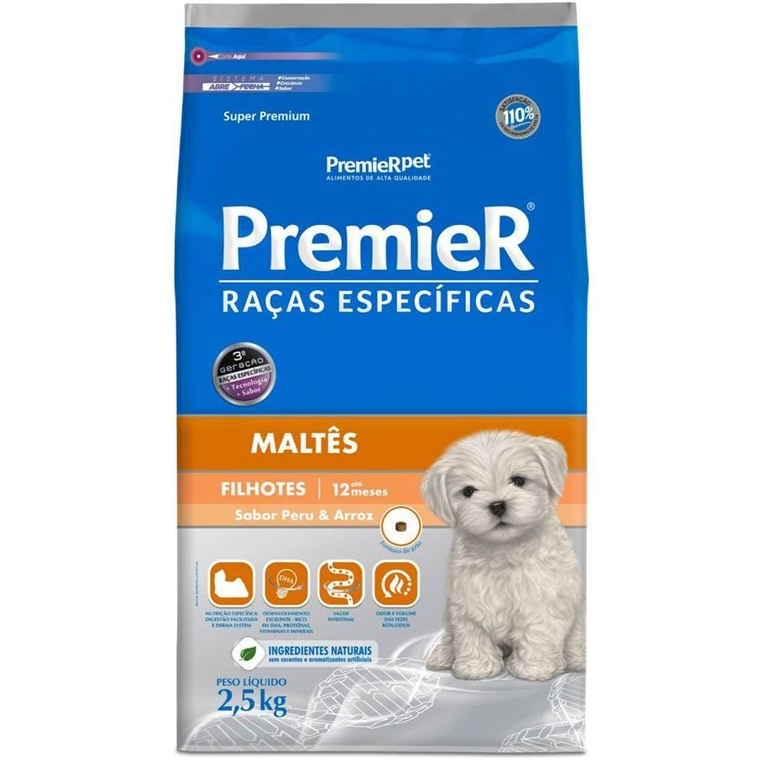 RAÇÃO PREMIER RAÇAS ESPECIFICAS MALTÊS CÃES FILHOTES PERU E ARROZ 2.5KG