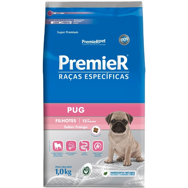 RAÇÃO PREMIER RAÇAS ESPECÍFICAS PUG FILHOTE FRANGO 1KG