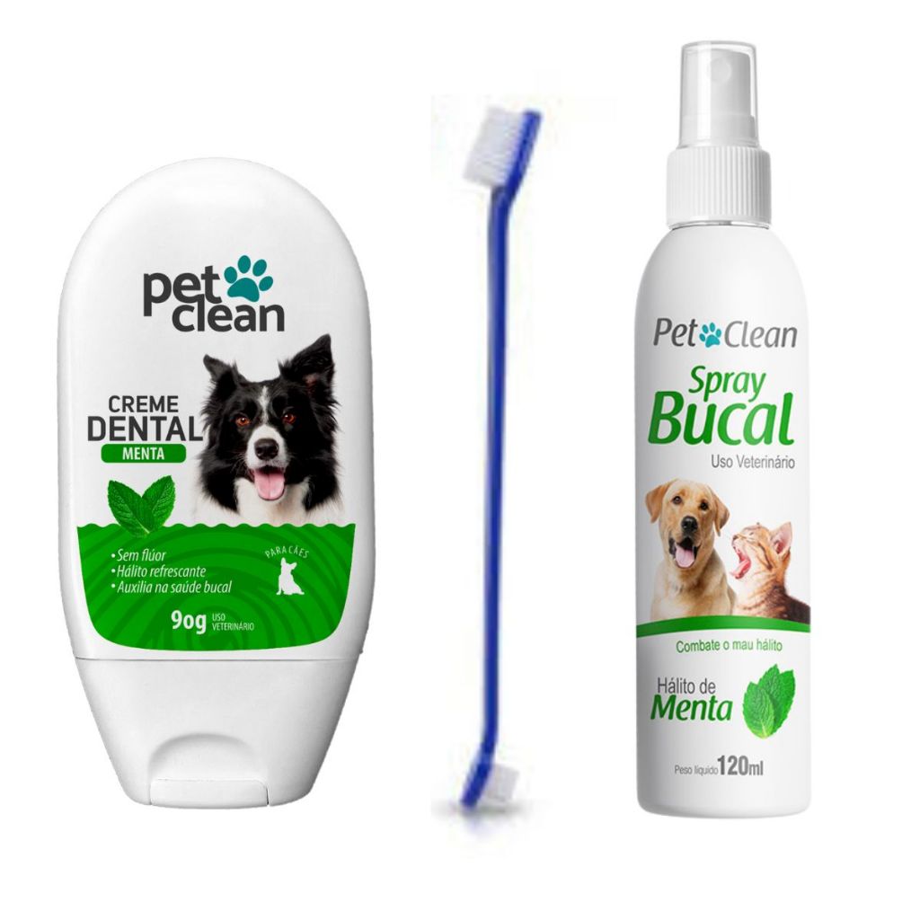 Pet Clean Creme Dental 90g + Spray Bucal + Escova de Dente para Cachorros Higiene Bucal em Oferta na Shopee