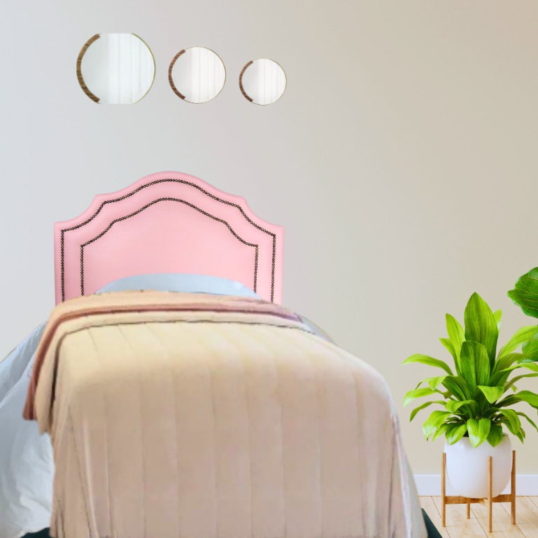 Cabeceira Rosa Luxo com Dupla Tacha Fumê Para Cama Box Solteiro