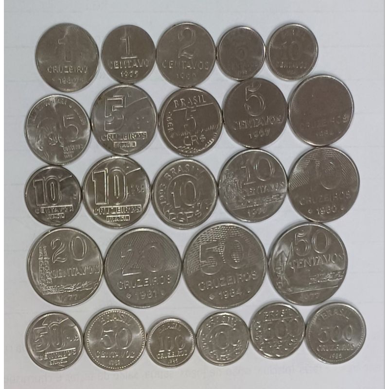 2 sets com 25 moedas antigas brasileiras cada um de 69 até vários valores sem repetição originais da CMB