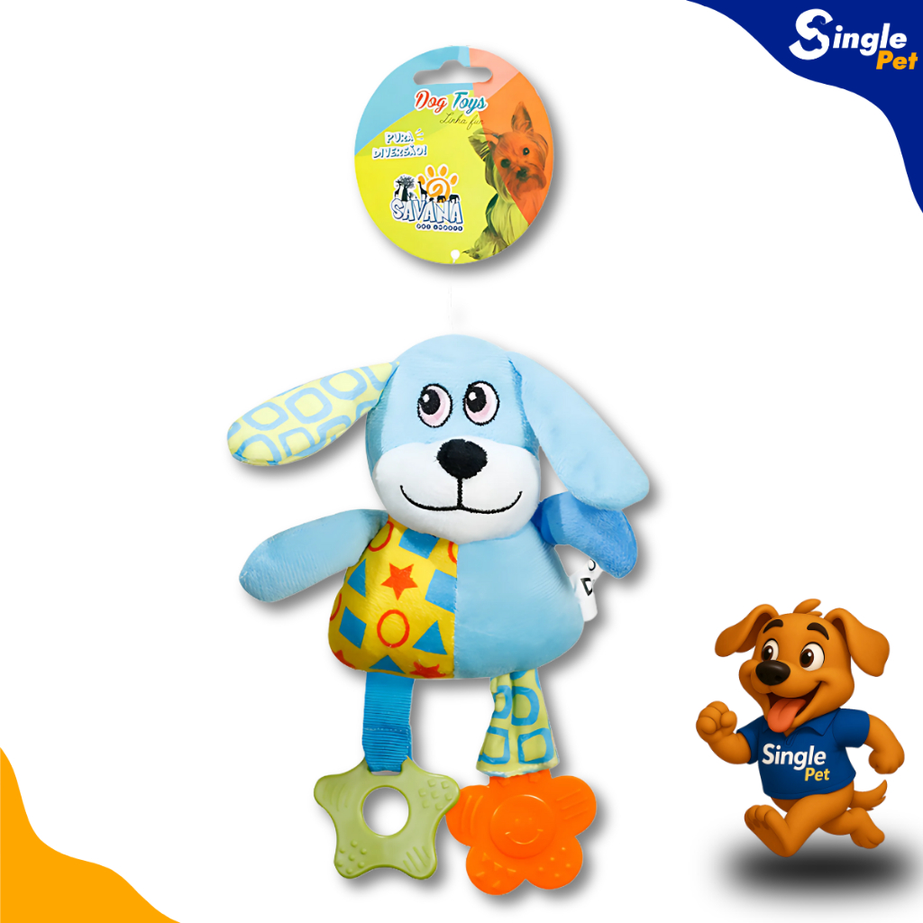 Brinquedo Mordedor Cachorro Azul com Apito,  Pelúcia Macia e Divertida para Cães – Savana