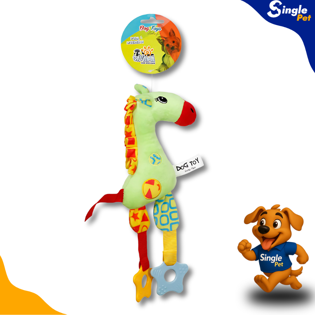 Brinquedo Girafa Pelúcia Verde Mordedor Apito Cães Cachorro Savana Pet
