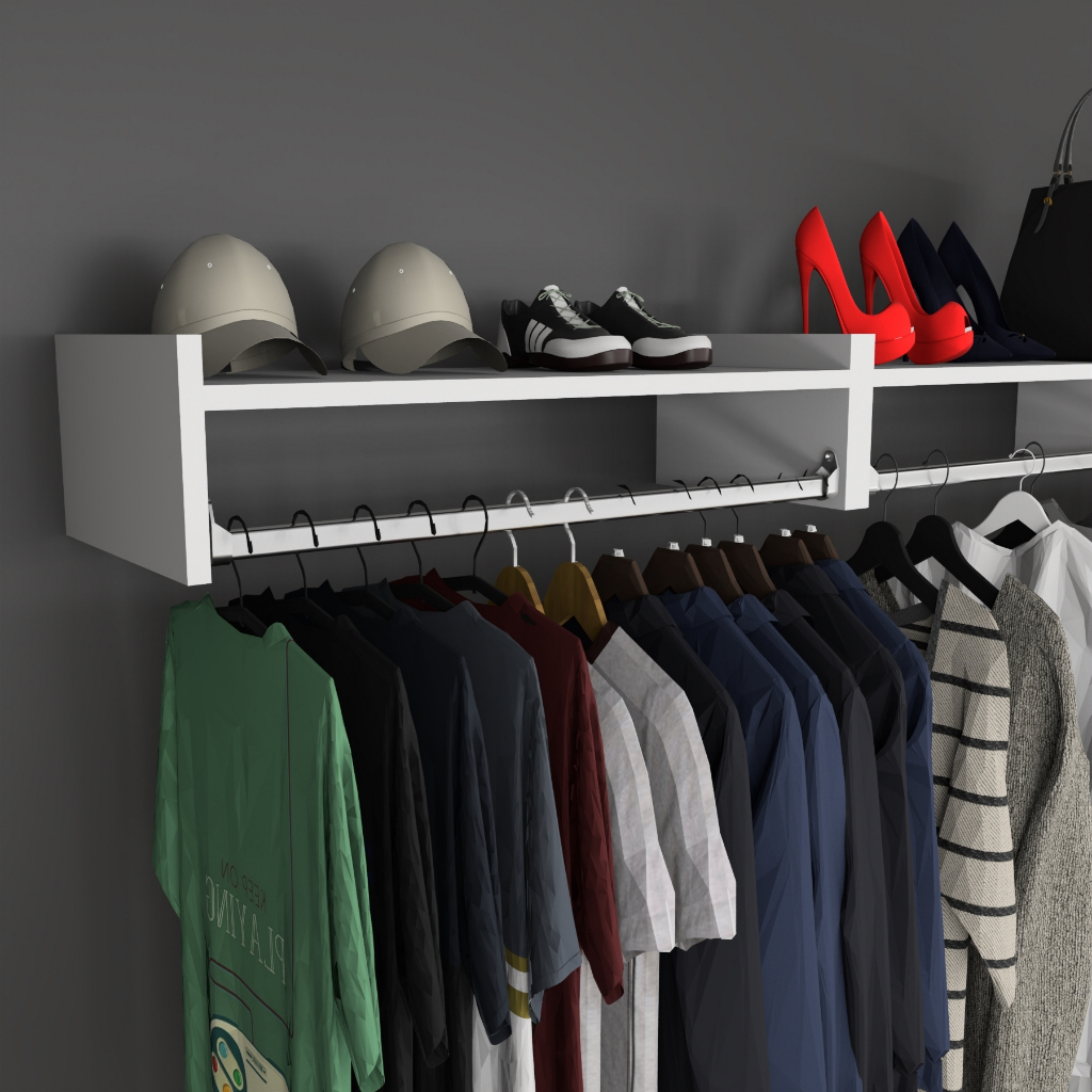 Arara Nicho Kit Cabideiro MDF Branco  Tubo Metal Com Parafusos e Suporte para Loja e Casa em Oferta na Shopee