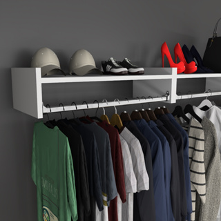 Arara Nicho Kit Cabideiro MDF Branco  Tubo Metal Com Parafusos e Suporte para Loja e Casa em Oferta na Shopee