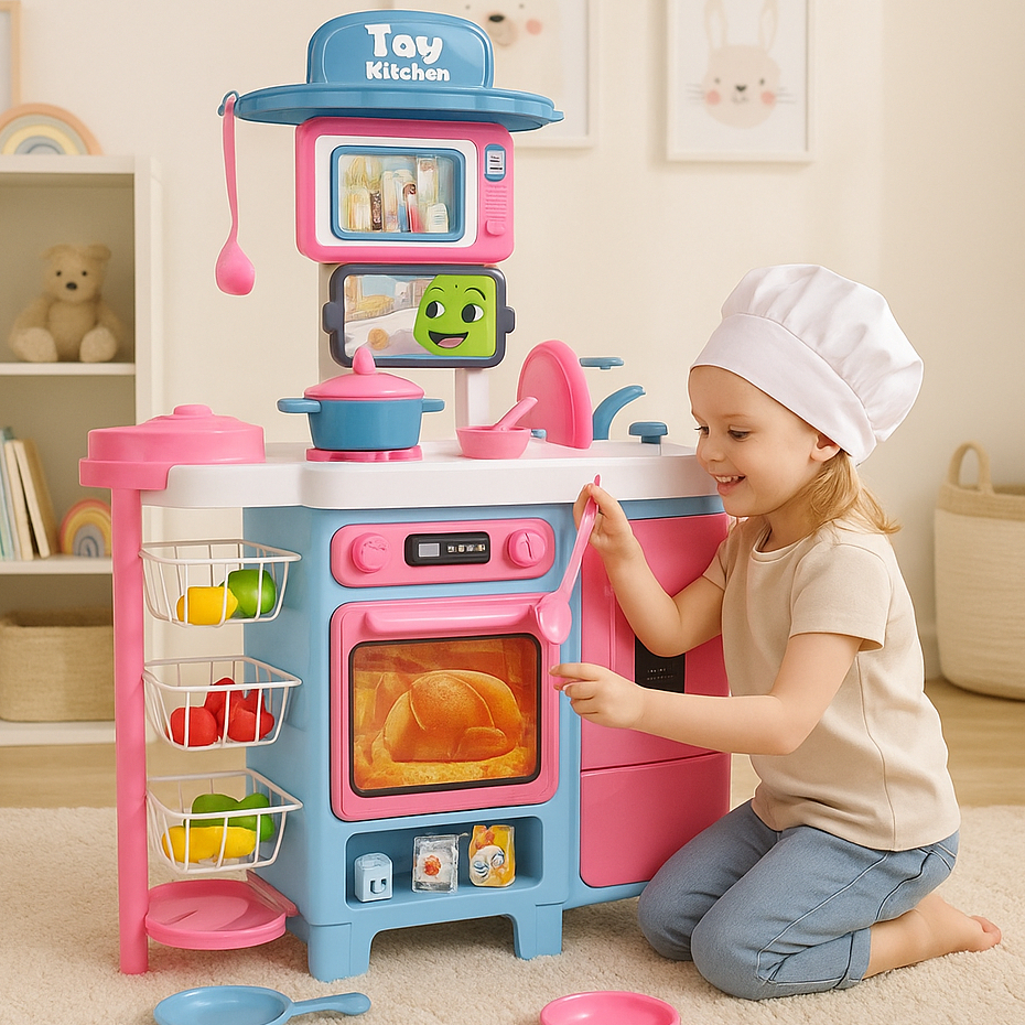 Cozinha Infantil Grande Completa Com Geladeira Forno Fogão Fruteira Menina Sai Água de Ver...