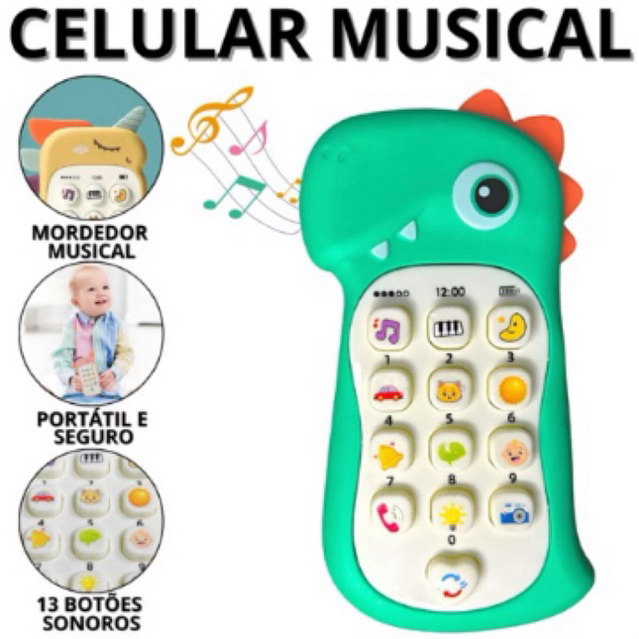 Celular Infantil Musical Telefone Interativo com Mordedor Educativo Sensorial Brinquedo Bebe