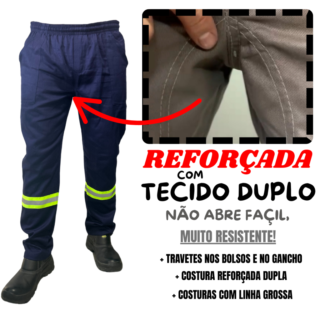 CALÇA REFORÇADA! Brim pesado! Com Faixa Refletiva Azul Marinho fardamento Uniforme profissional em Oferta na Shopee