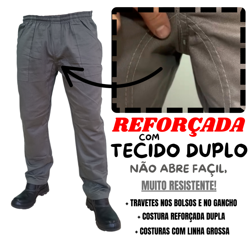 CALÇA REFORÇADA! Brim pesado! Sem Faixa Refletiva Cinza Preta fardamento Uniforme profissional em Oferta na Shopee