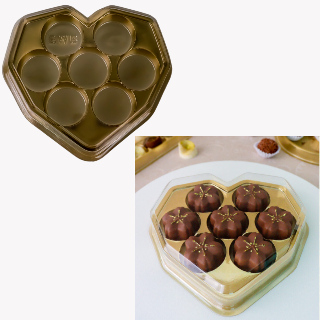 10-50 Caixa Coração Lapidado BWB Embalagem Presente c/ 7 Cavidades p/ Bombom Brigadeiro Bala de Coco