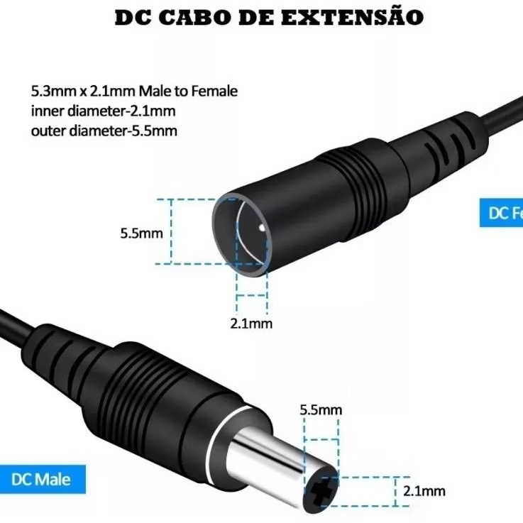 Cabo Extensor P4 Para Fonte Camera Led 05 Metros — imagem 2 de 2