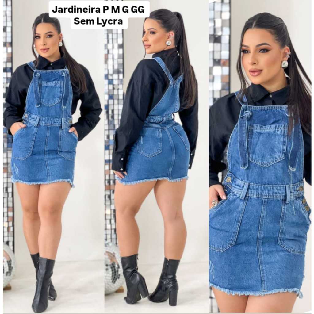 Jardineira Jeans Feminina Curta Sem Lycra Moda 2025 – P M G GG – Jeans Destroyed Casual Elegante