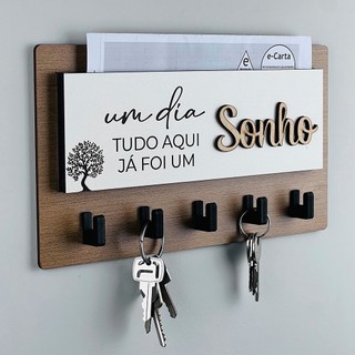 Porta Chaves Decorativo 05 Ganchos em MDF